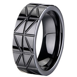 8mm Black Zirconia Ceramic Zig-Zag Pattern Ring